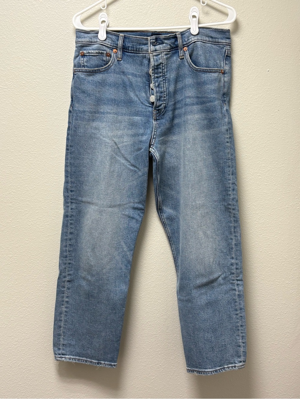 GAP Denim Women’s High Rise Cheeky Straight Jeans Blue Medium Wash Button Fly 10